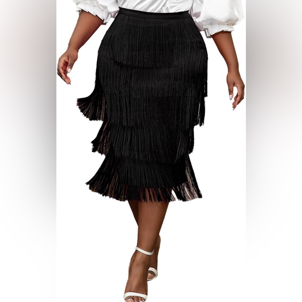 AOMEI Women's High Waist Fringe Tiered Bodycon Pencil Midi Skirt